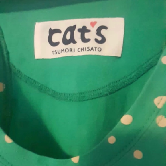 Cats by Tsumori Chisato Dress Green Yellow sleeveless polka dots - Picture 3 of 5